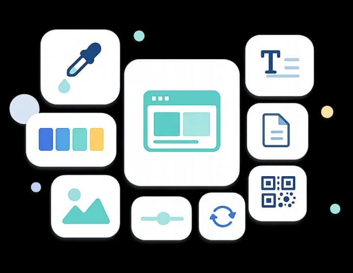 Colorful website color palette and design tools illustration.